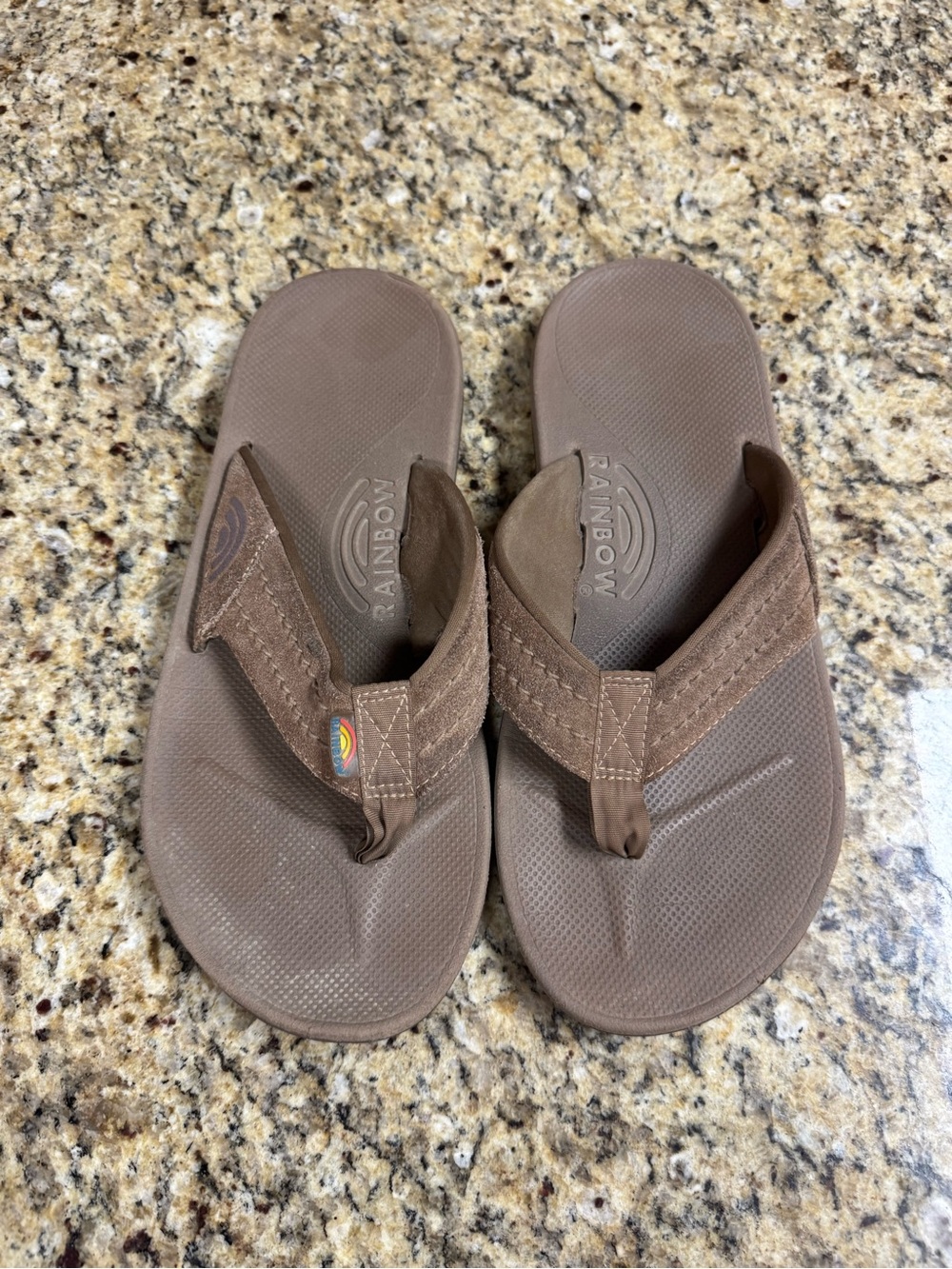 Rainbow Brown Suede-Style Leather Flip Flops